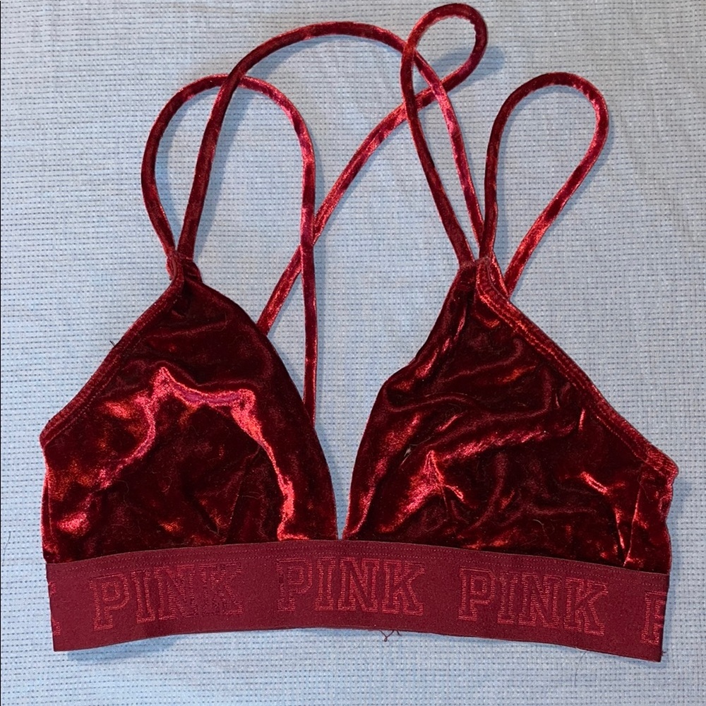 PINK Victoria's Secret Red Crushed Velvet Bralette
